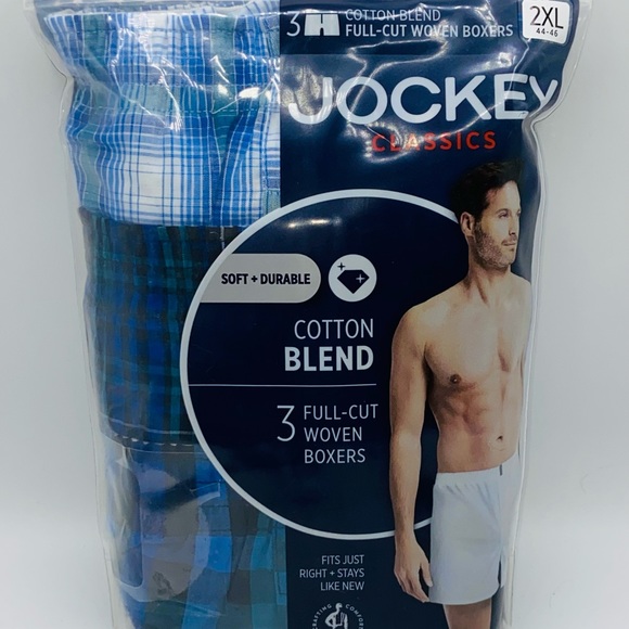Jockey Men's Full Cut Woven Boxers 3 Pack New XXL 2XL Plaid Green Blue 44-46 BIG - Picture 2 of 10